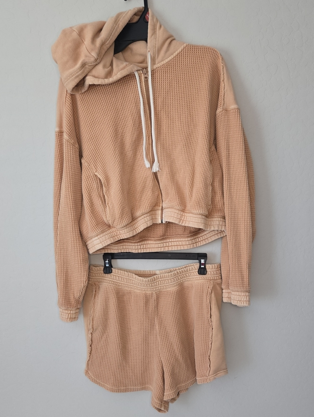 aerie Waffle Knit Zip Hoodie & Shorts - Camel Tan